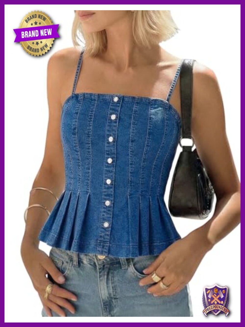 Denim Corset Tank Top Button Front Peplum Vest Country Concert Outfit